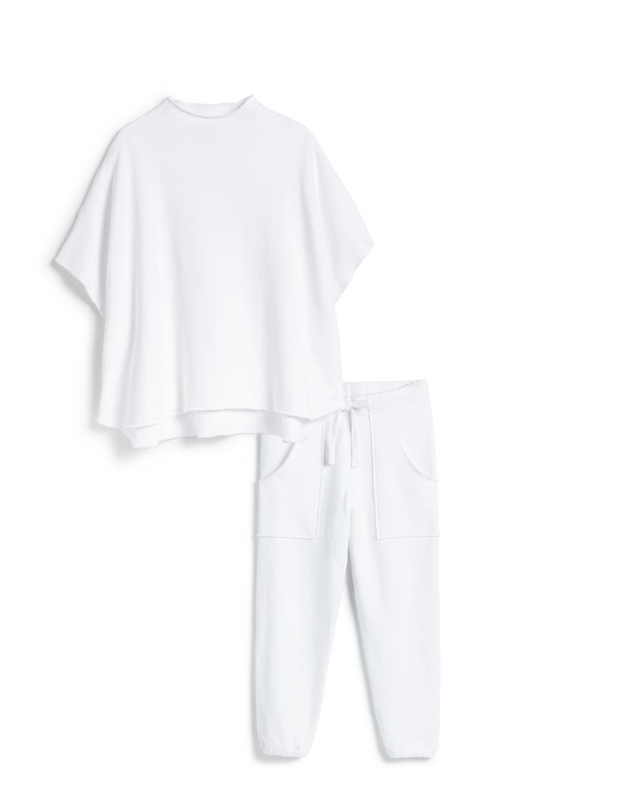Flat front of White Frank & Eileen Montauk Travel Set Audrey Capelet and Eamon Sweatpant Jogger in Triple Fleece