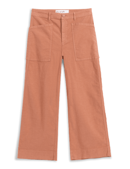 Pair of orange pants on a transparent background, view 4