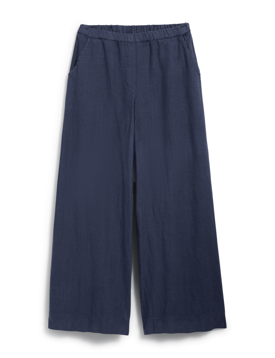 WIDE-LEG PULL-ON LINEN PANT Navy, Washed Linen