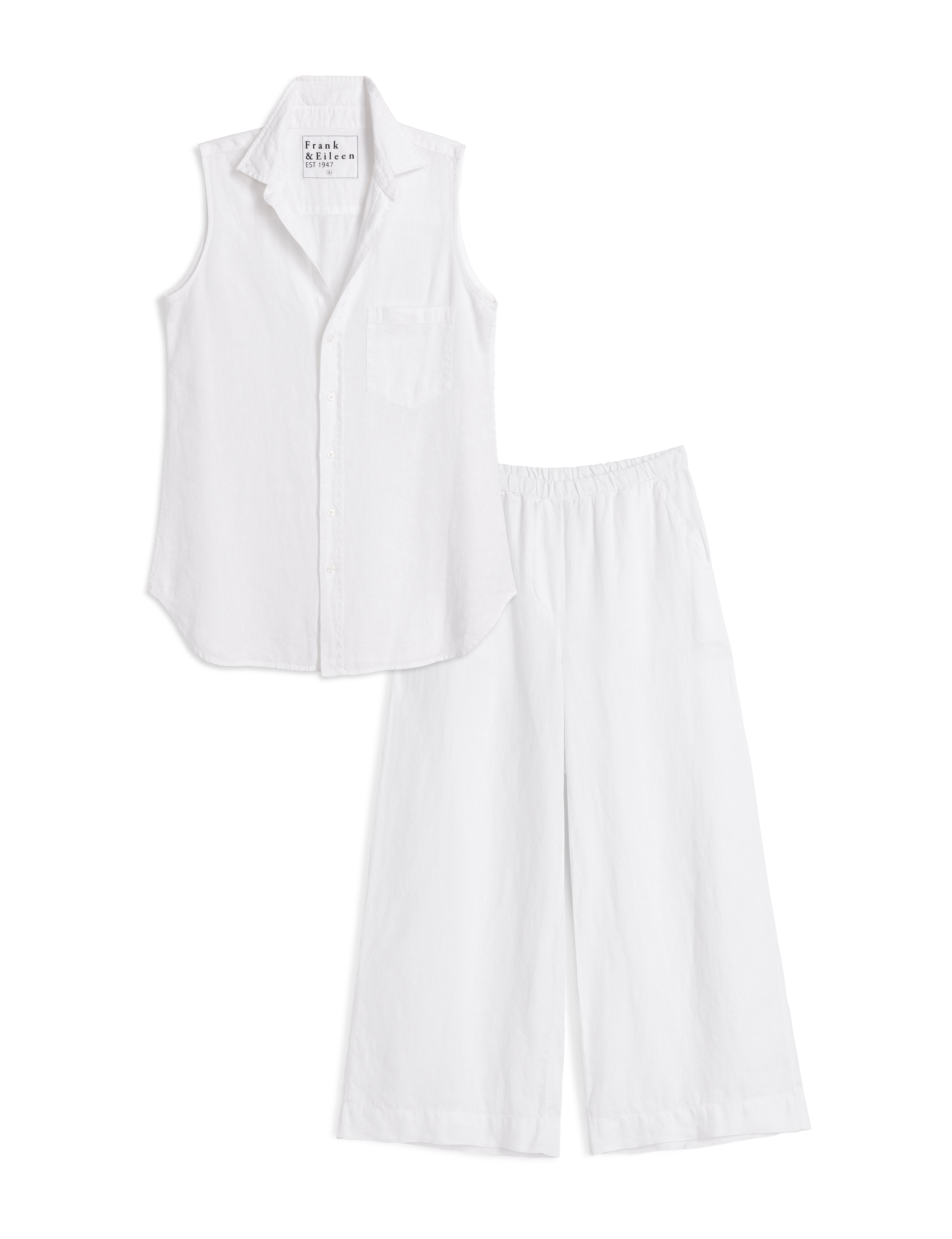 White shirt and pants set on a white background