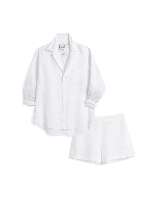 White button-up with shorts on a white background, view 4