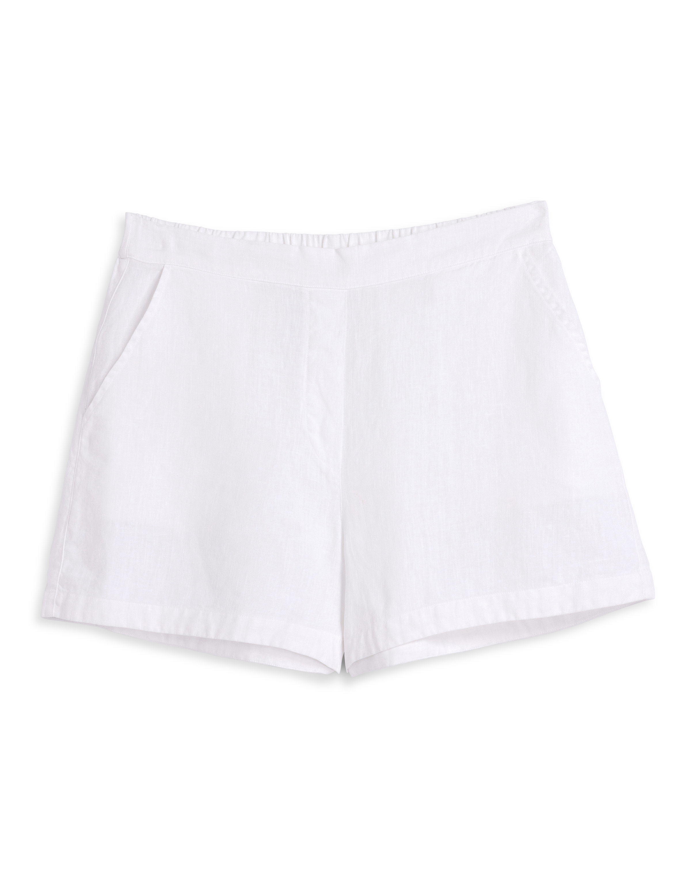 White high-waisted shorts on a white background, view 4