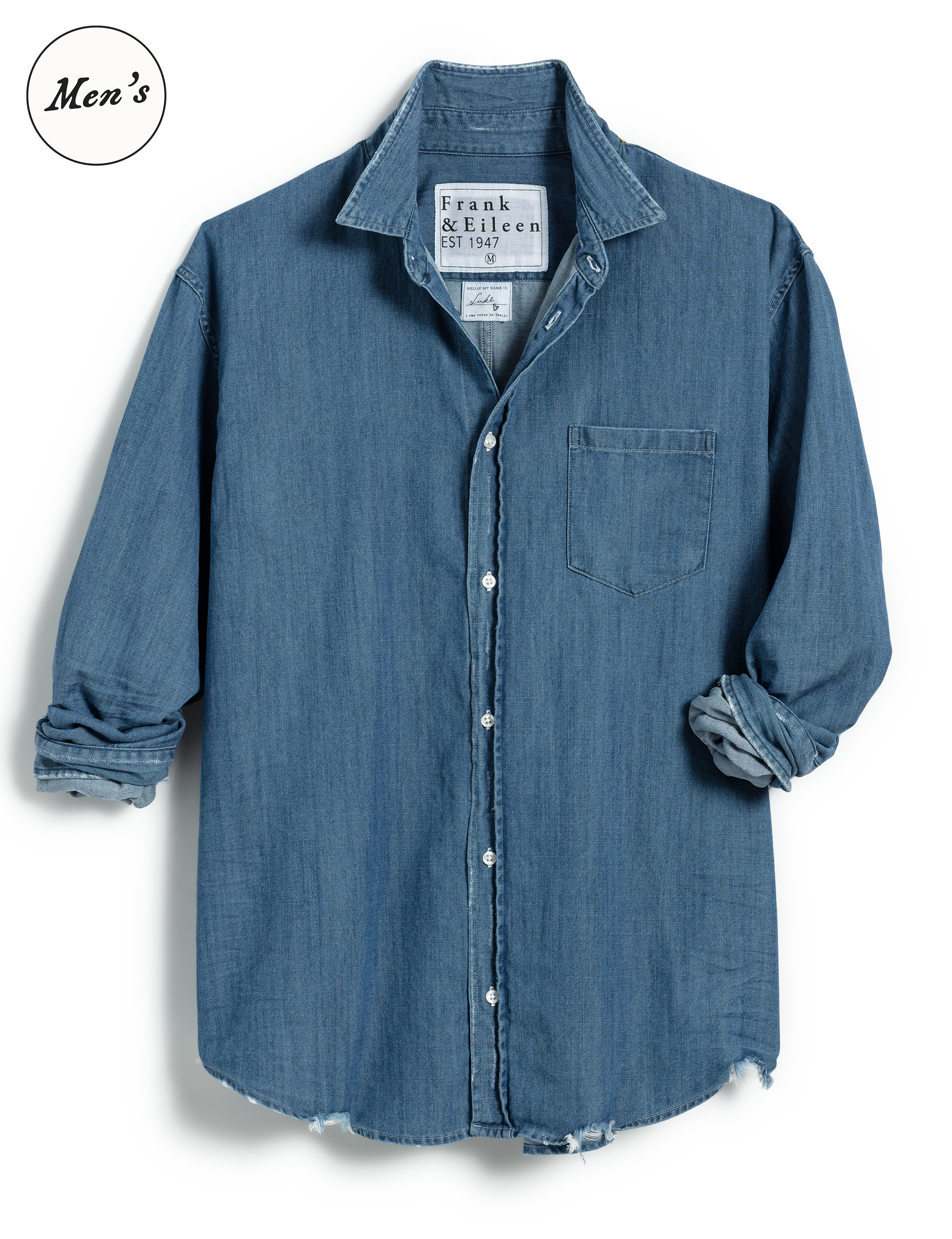 Luke, Men's Button-Up Shirt, Distressed Denim Wash | Frank & Eileen Luke, Men's Button-Up Shirt, Distressed Denim Wash | Frank & Eileen