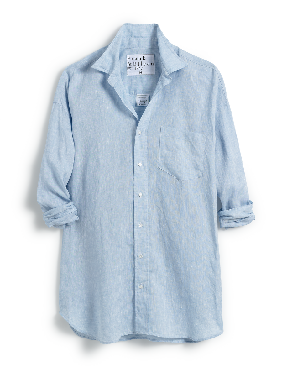 Flat front of Light Blue Frank & Eileen Mackenzie One Size Button-Up in Classic Linen
