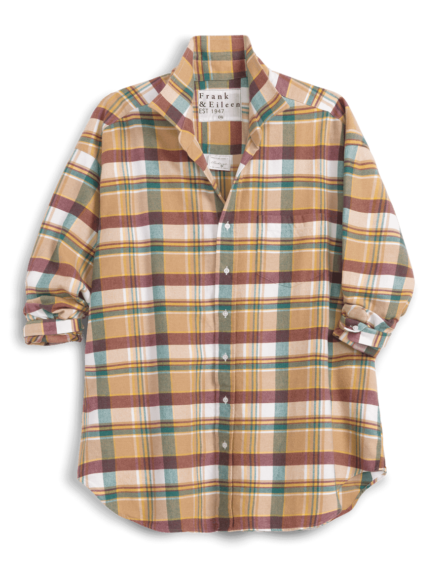 MACKENZIE Green and Tan with White Plaid, Italian Flannel
