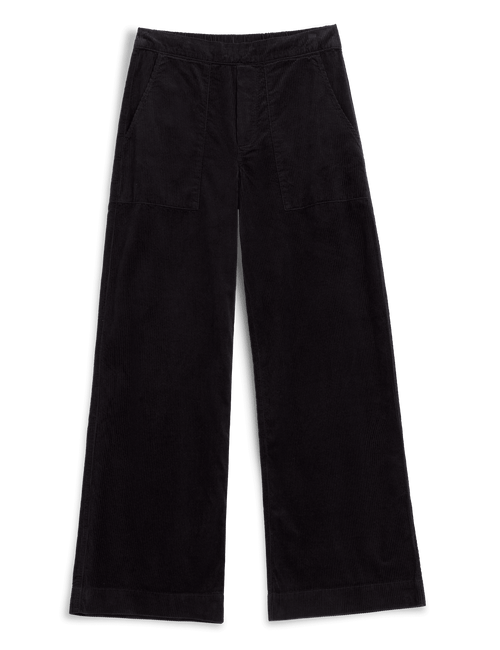 Black wide-leg corduroy pants with a relaxed straight silhouette, displayed flat against a solid white background., view 4