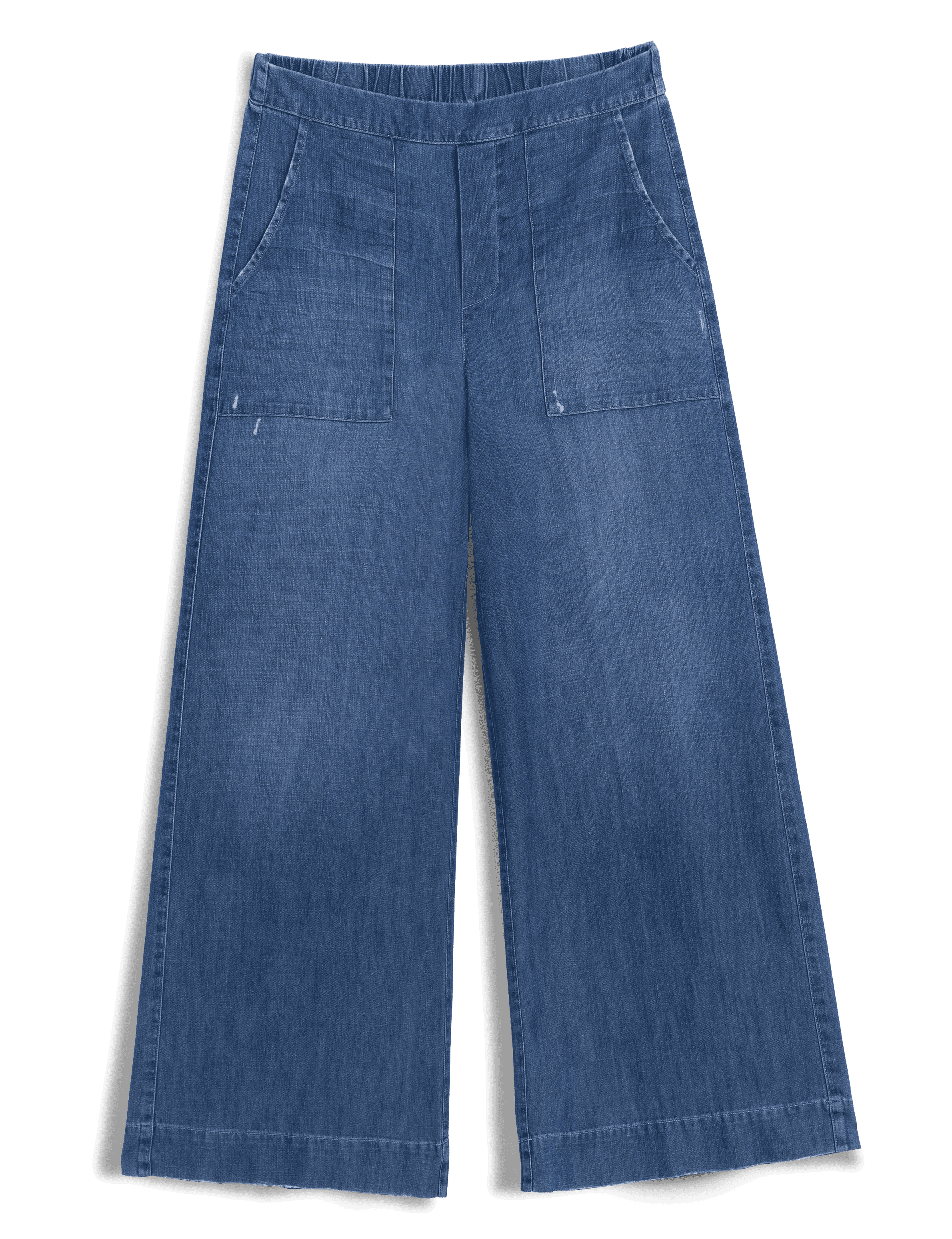 Blue denim wide-leg pants on a white background, view 4