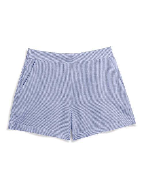 Blue and white striped shorts on a white background, view 4