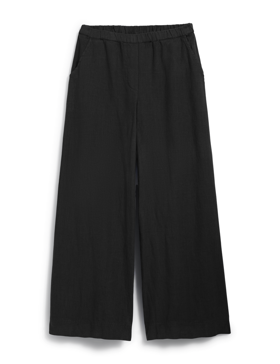 WIDE-LEG PULL-ON LINEN PANT Black, Washed Linen