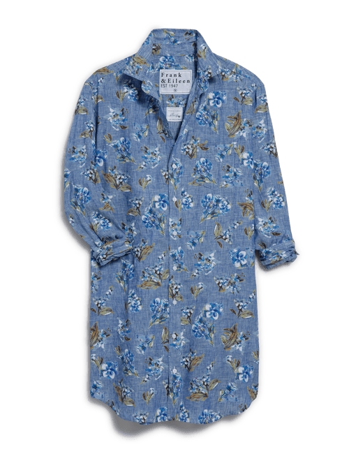 MARY Blue Floral, Italian Classic Linen, front view