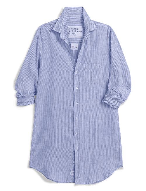 Blue striped dress with rolled-up sleeves on a transparent background, view 4