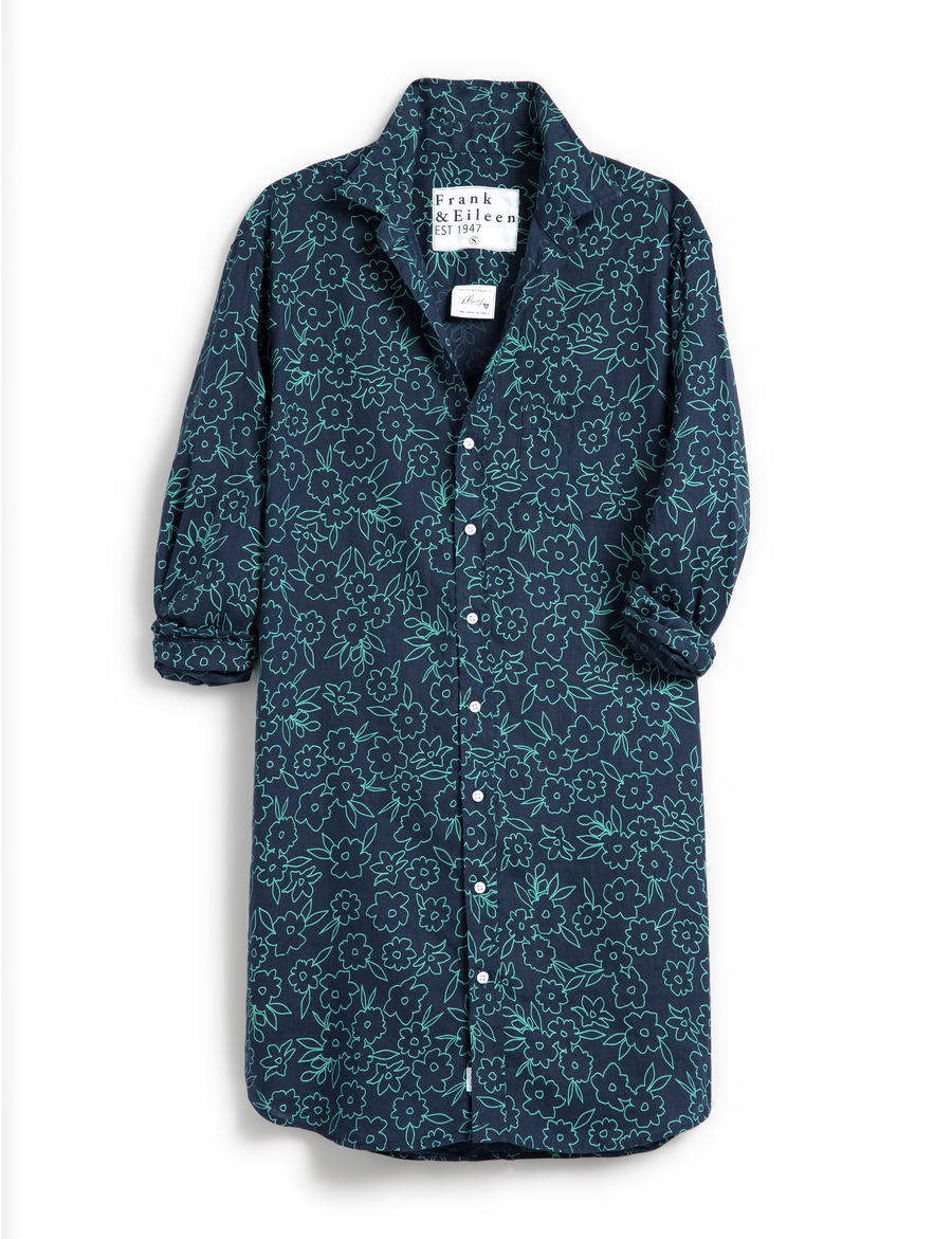 MARY Navy with Green Floral, Classic Linen