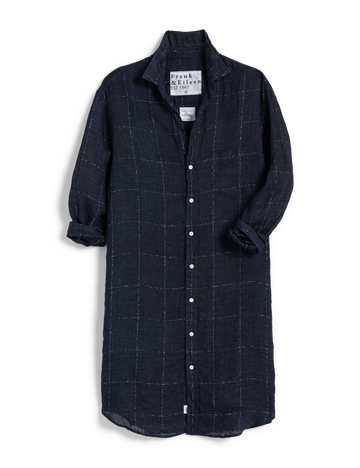 Flat front of Navy Frank & Eileen Mary Classic Shirtdress in Classic Linen