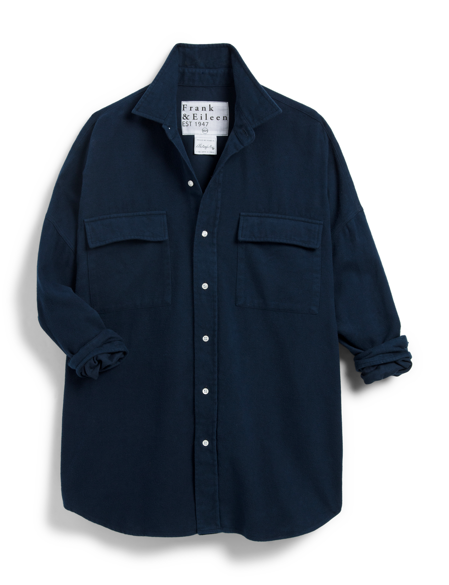 Flat front of Navy Frank & Eileen McLoghlin Utility Shirt in Flannel