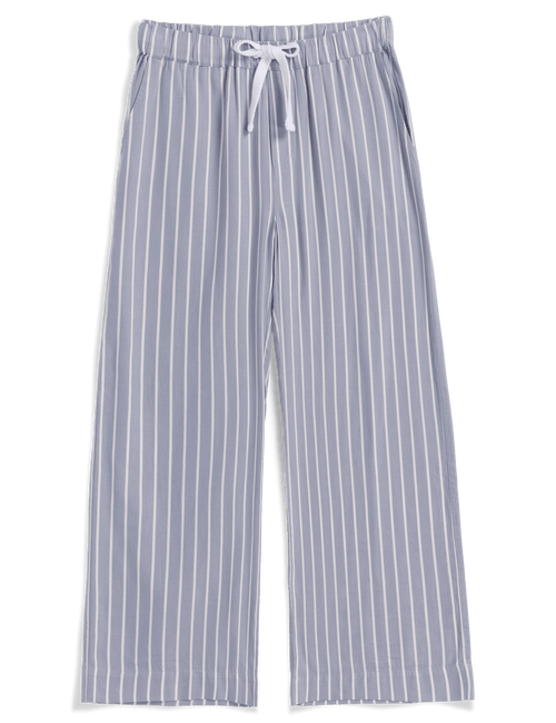 Front view of a pair of light blue wide-leg trousers with drawstring, shown flat on a white background., view 4