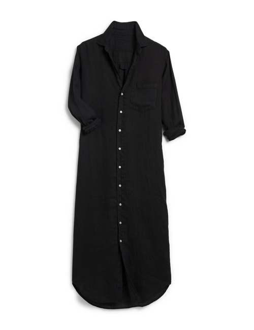 Flat front of Black Frank & Eileen Rory Maxi Shirtdress in Lived-in Linen, view 4
