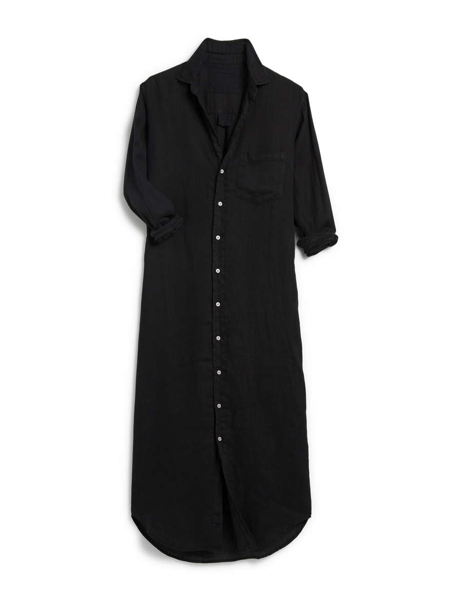 Flat front of Black Frank & Eileen Rory Maxi Shirtdress in Lived-in Linen