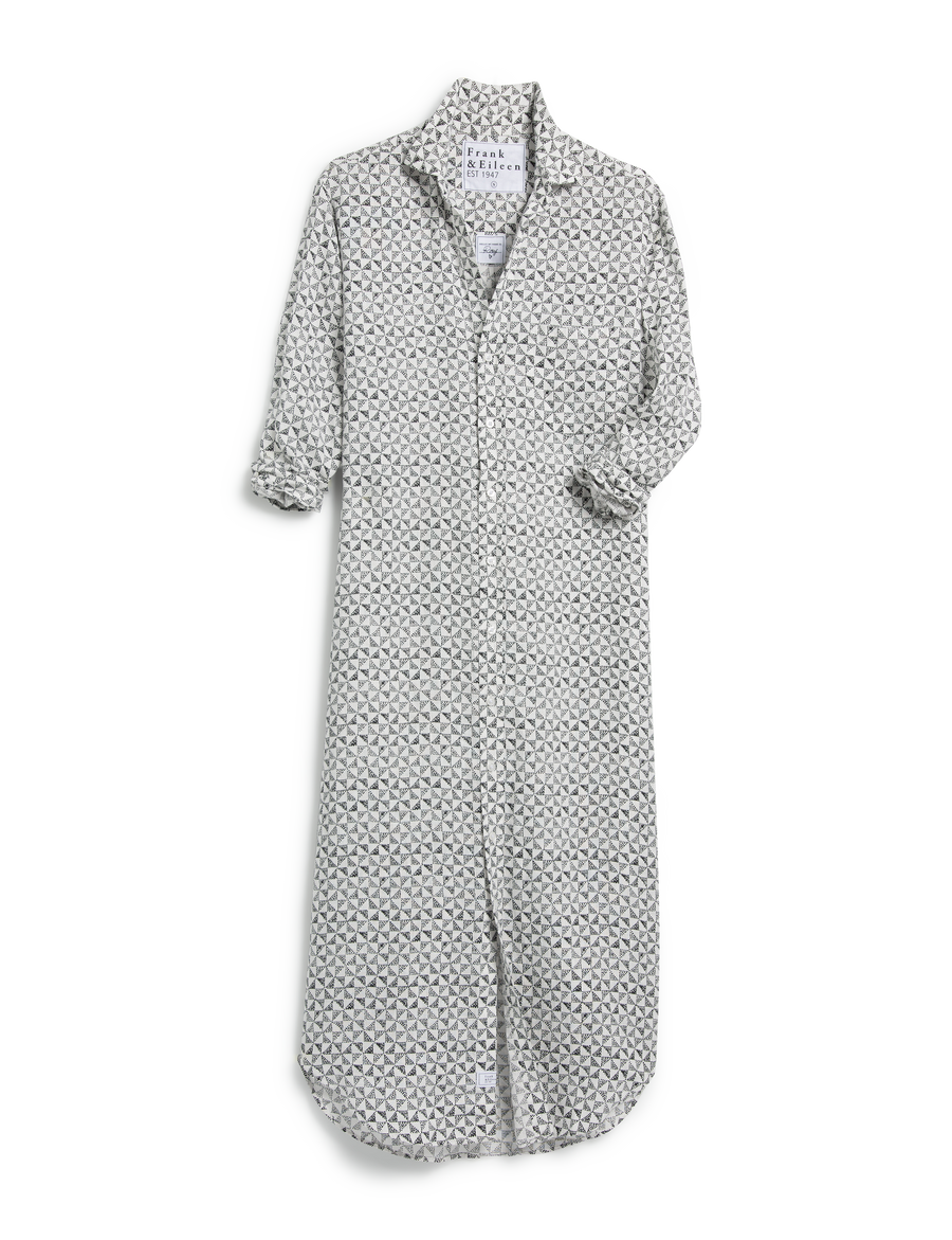Flat front of Black Dots Frank & Eileen Rory Maxi Shirtdress in Lived-in Linen