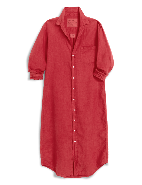 Red shirt dress on a white background, front view