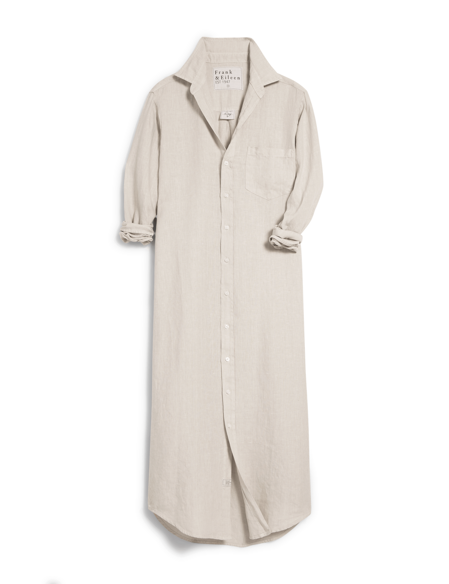 linen maxi shirt dress Frank & Eileen Rory Sand, Washed Linen Tan L