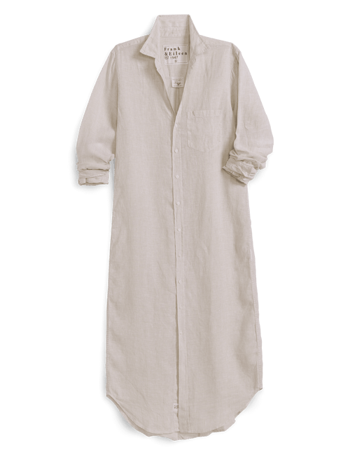 Long beige striped shirt dress on a transparent background, view 4