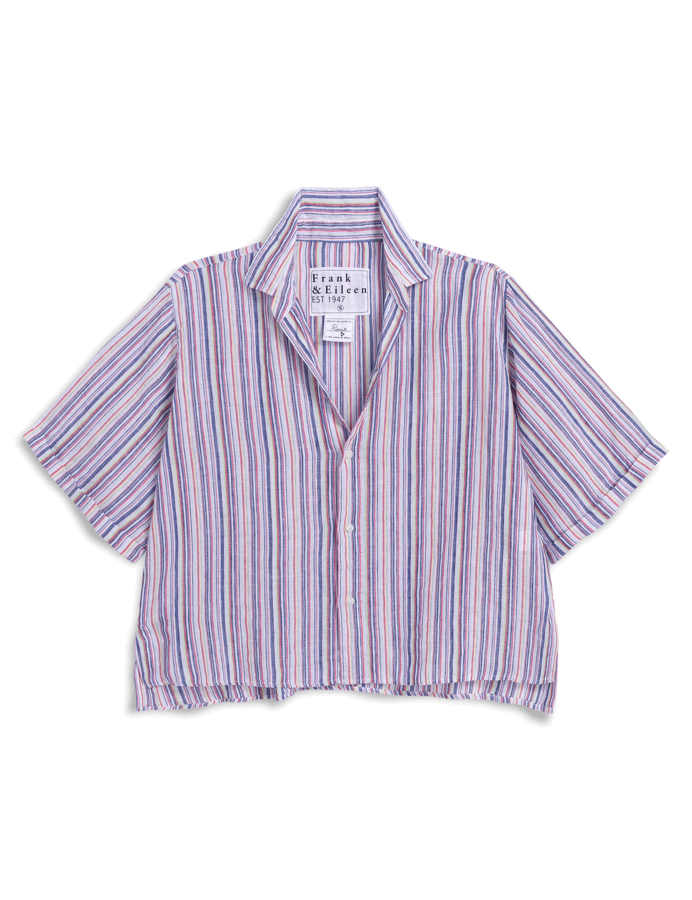 Striped shirt with brand label on a black background, view 4