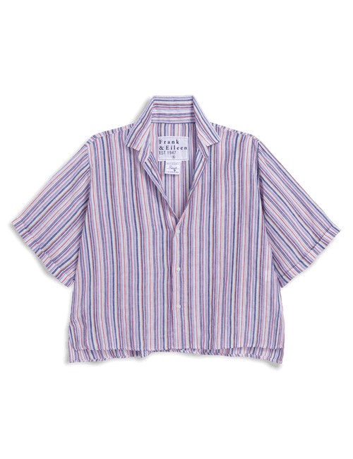 Striped shirt with brand label on a black background, view 4