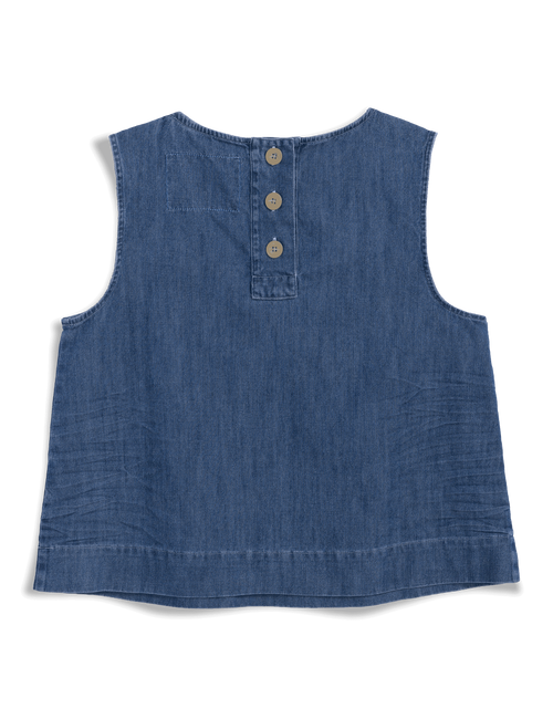 Blue denim sleeveless top on a white background, view 8