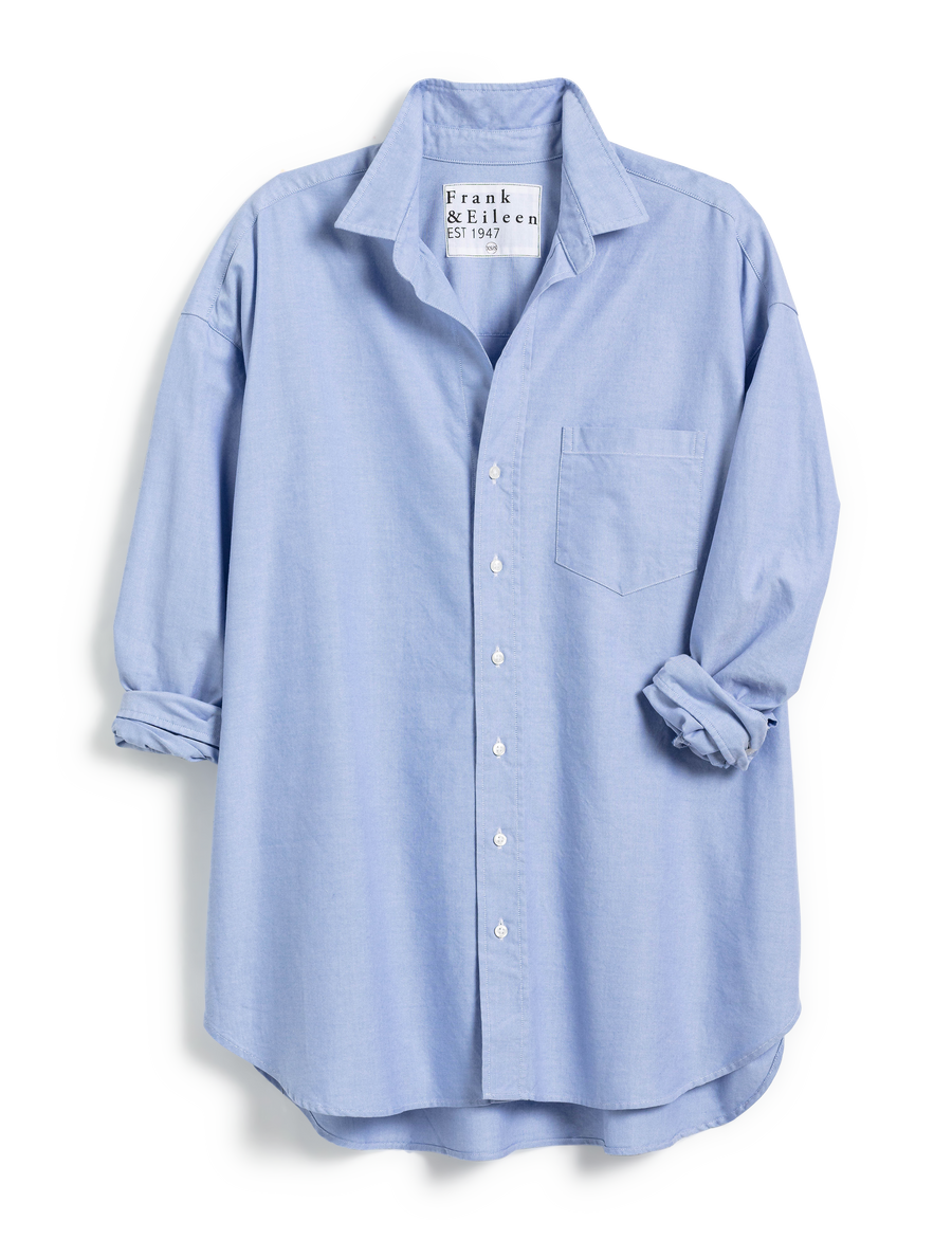 Flat front of Blue Frank & Eileen Shirley Oversized Button-Up Shirt in Italian Oxford