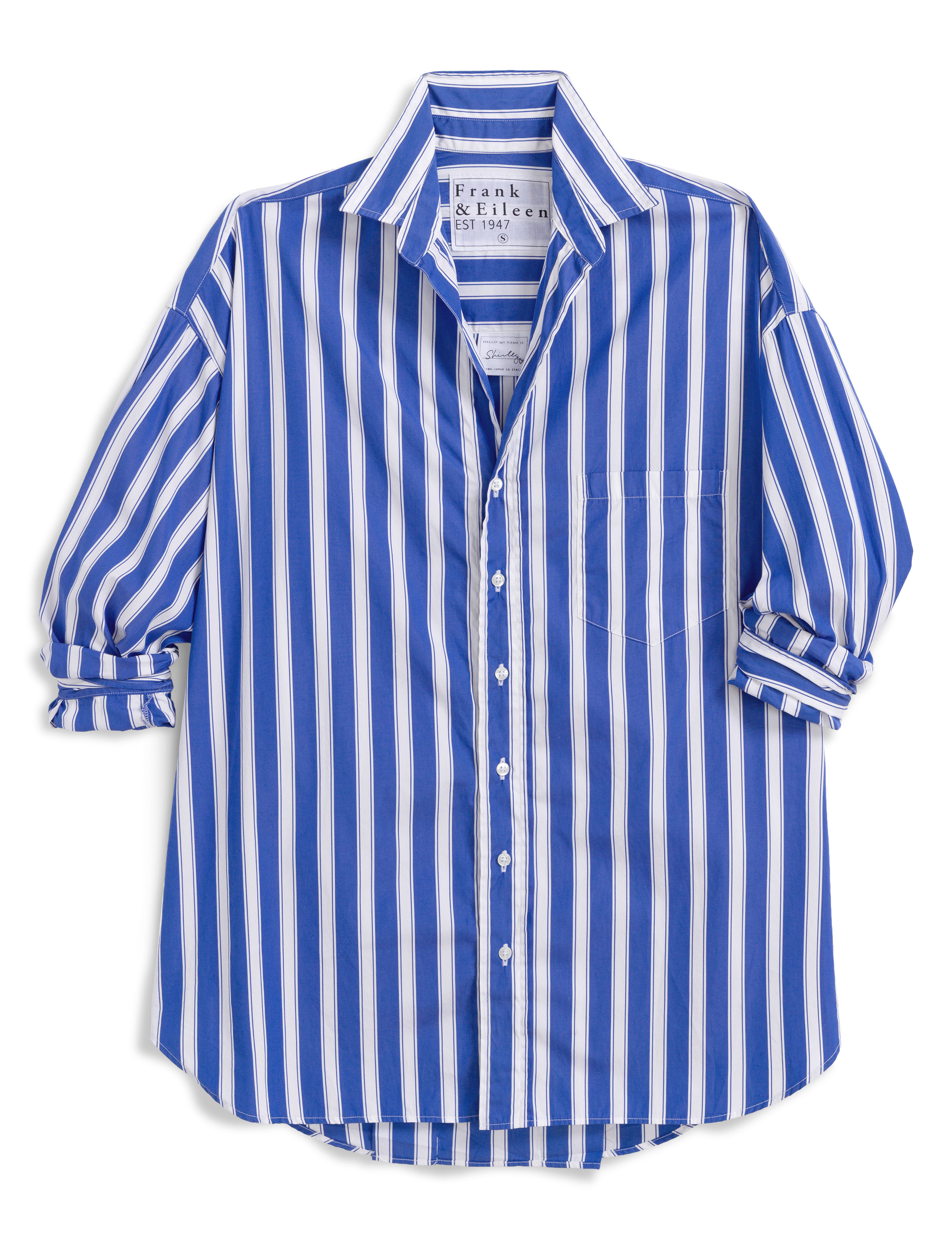 Blue and white striped shirt on a transparent background, view 5