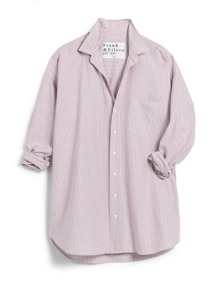 Flat front of Red Stripe Frank & Eileen Shirley Oversized Button-Up Shirt in Italian Oxford