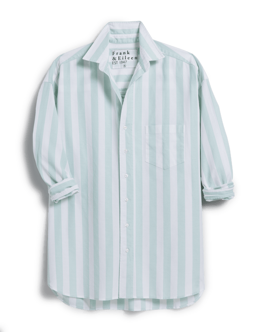 Shirley, Oversized Button-Up Shirt, Green Stripe | Frank & Eileen