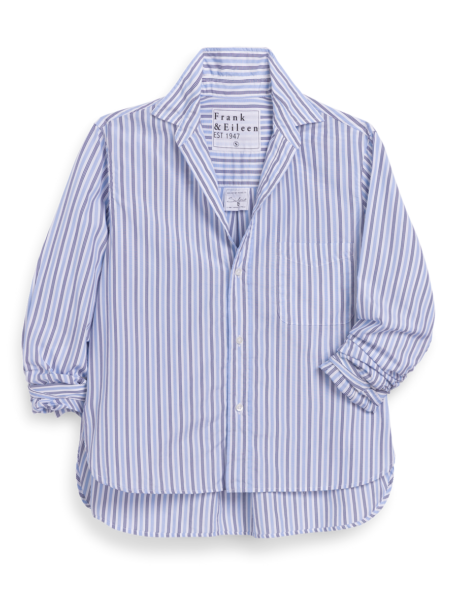 Silvio, Untuckable Button-Up Shirt, Blue Stripe | Frank & Eileen