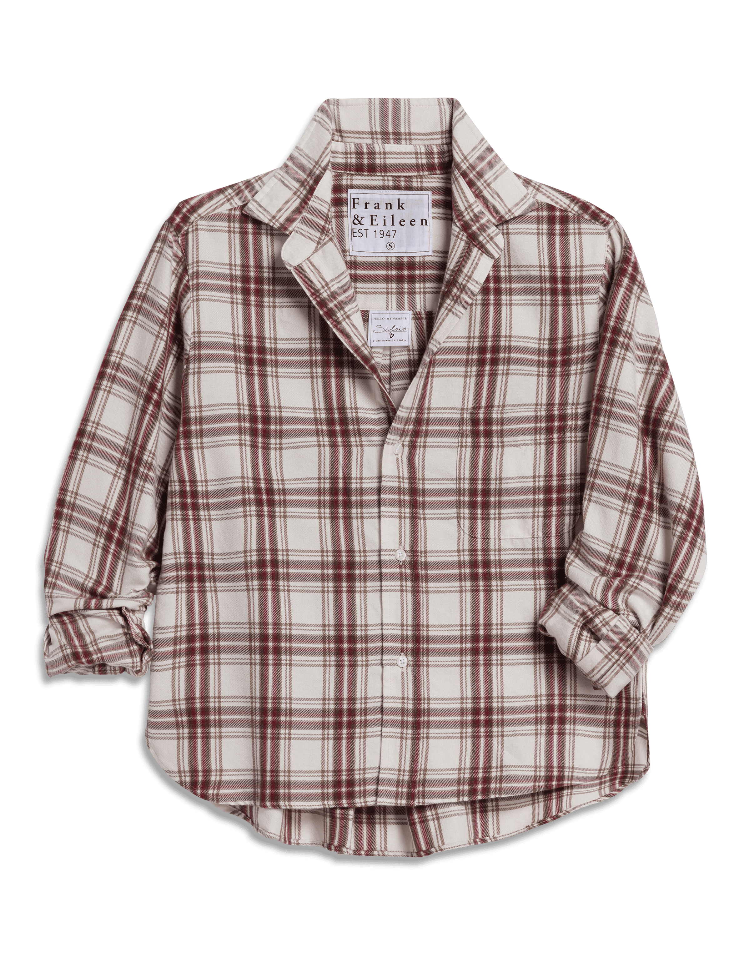 SILVIO Cream and Wine with Brown Plaid, Italian Flannel