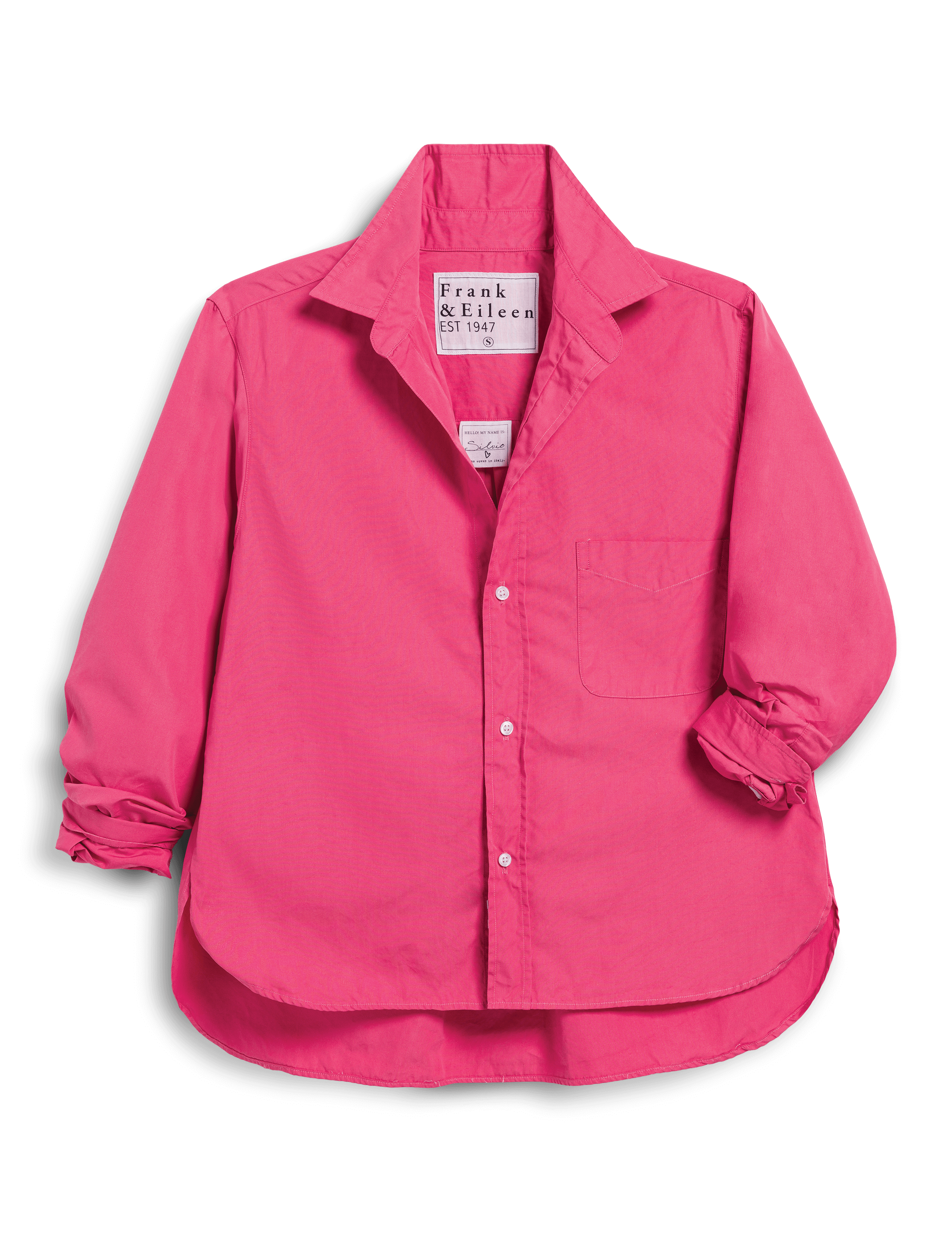Pink shirt with rolled-up sleeves on a black background, view 6