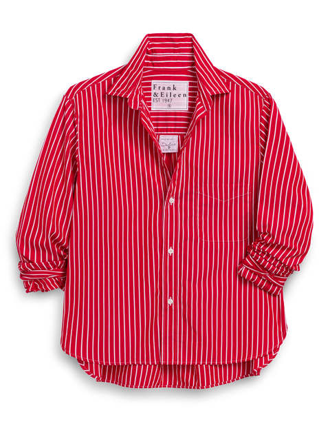 Silvio, Untuckable Button-Up Shirt, Red Stripe | Frank & Eileen