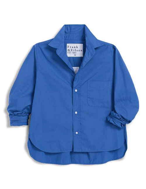 Blue shirt with rolled-up sleeves on a transparent background, view 4