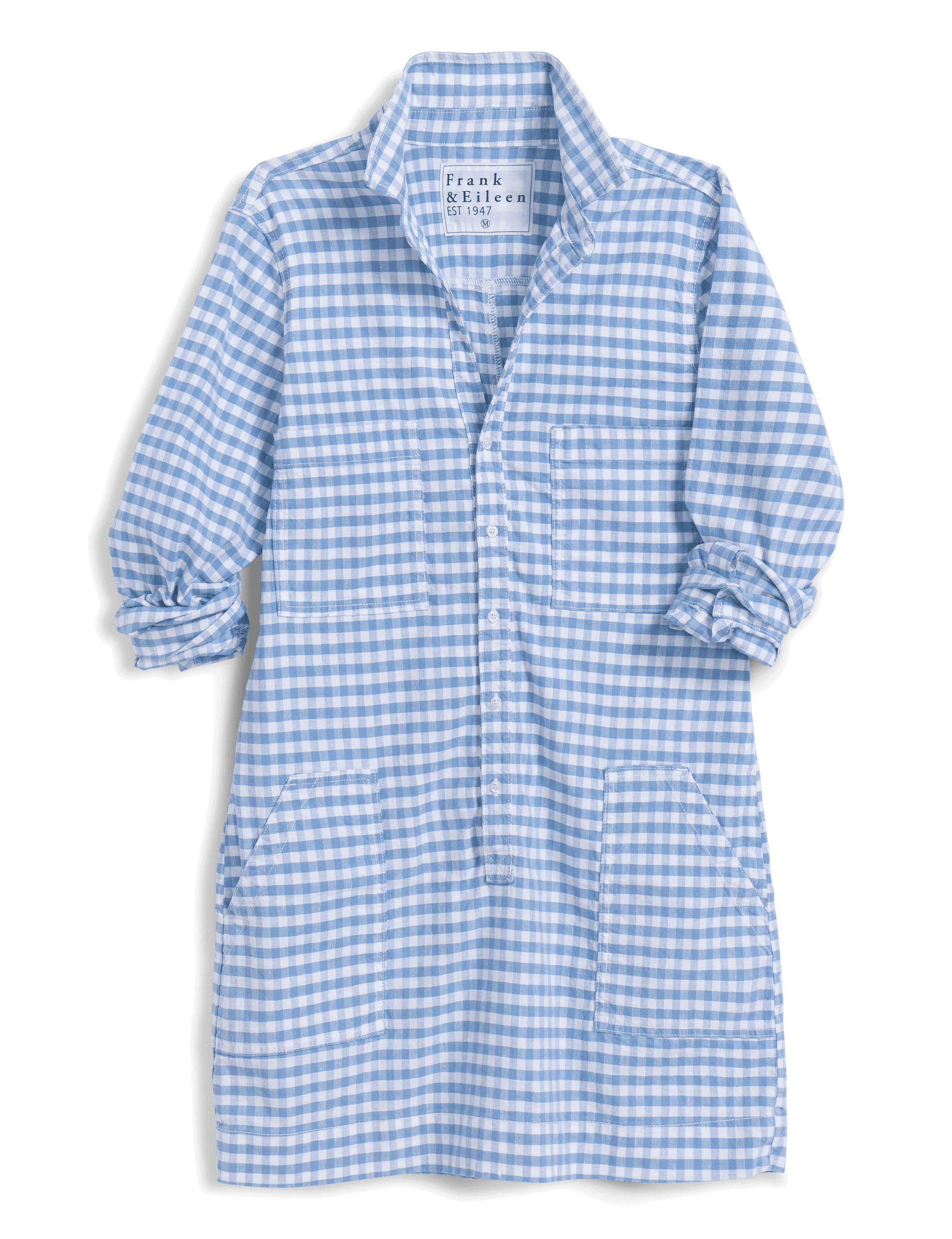 Blue and white checkered dress on a transparent background, view 4