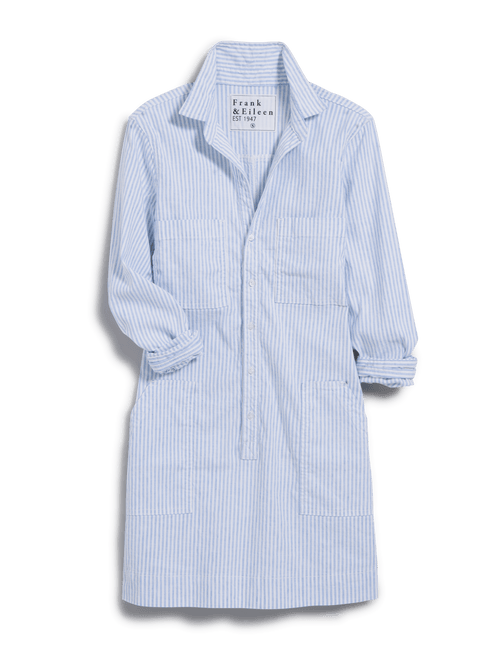 IRELAND DRESS Blue and White Stripe, Italian Performance Linen, view 6