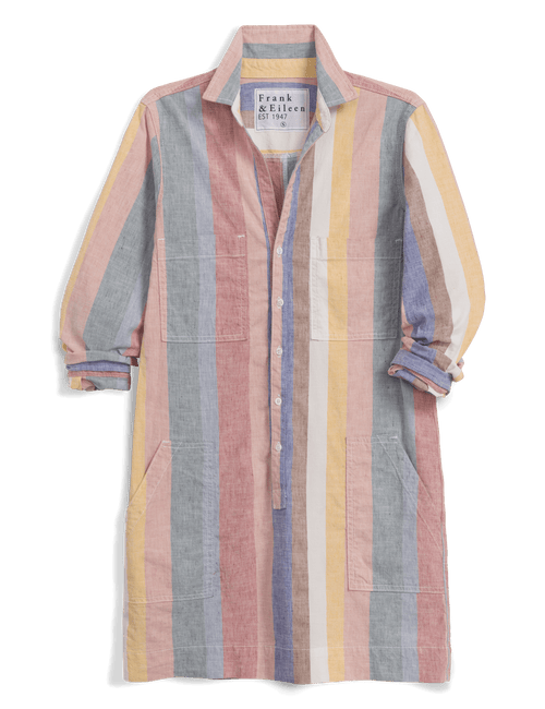 Colorful striped shirt with brand label on a black background, view 4