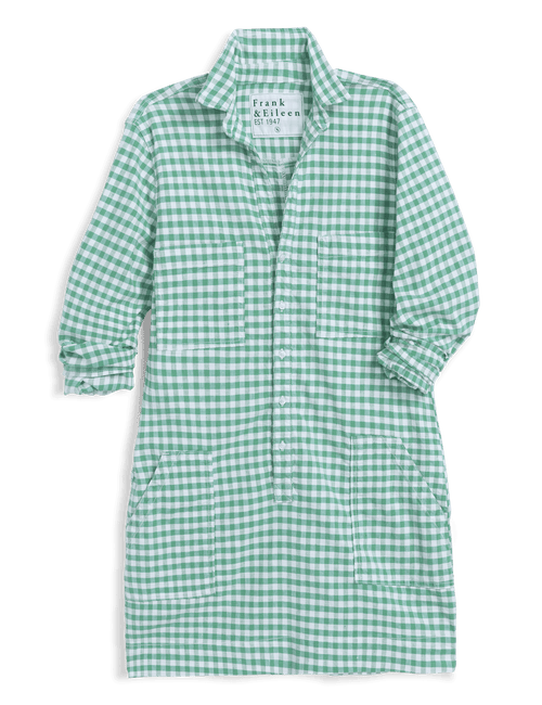 Green and white checkered dress with brand label on a transparent background, view 4