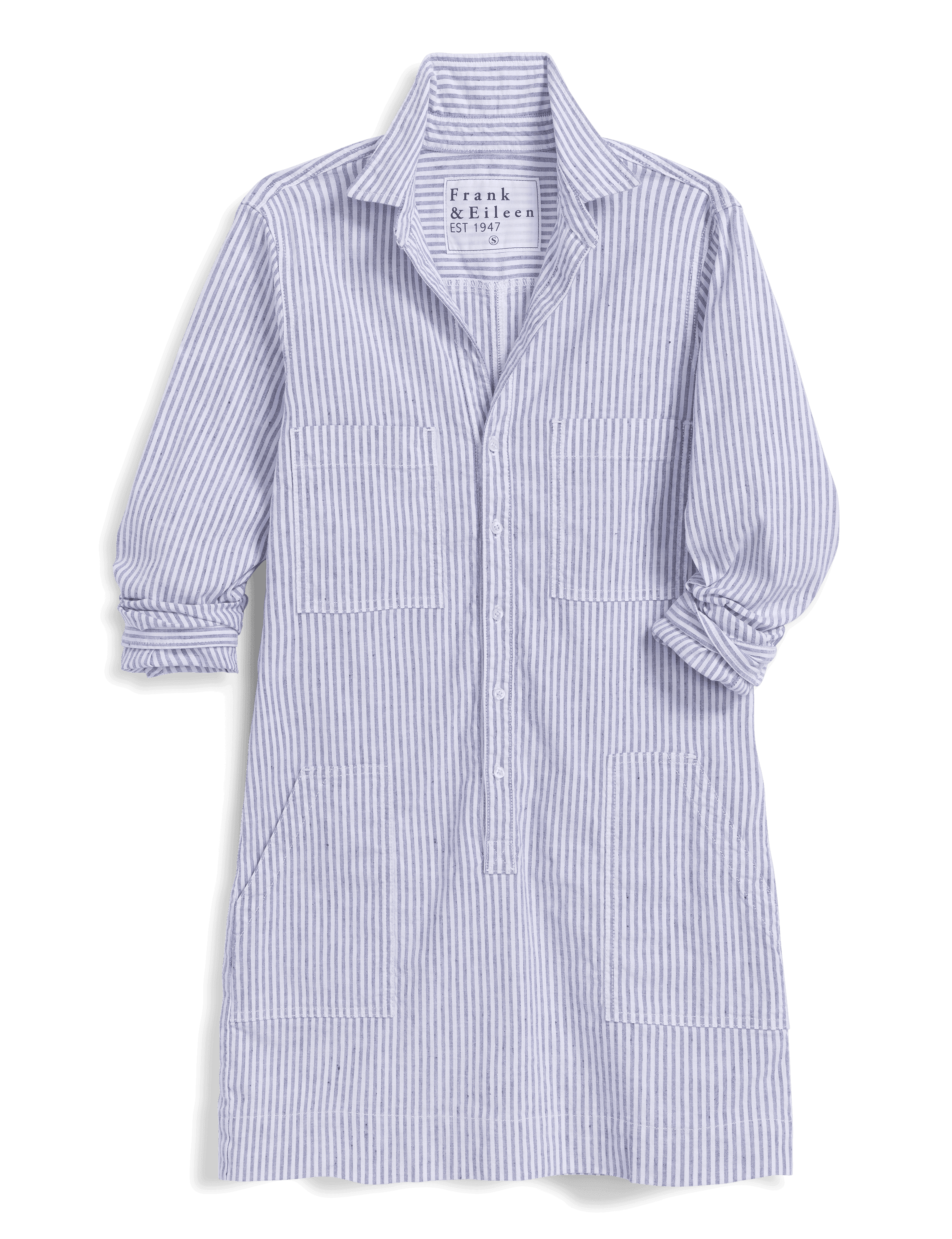 Blue and white striped dress shirt on a transparent background, view 4