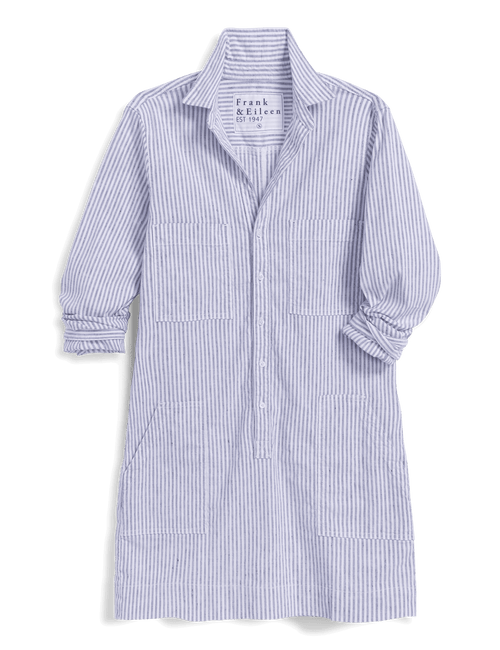 Blue and white striped dress shirt on a transparent background, view 4