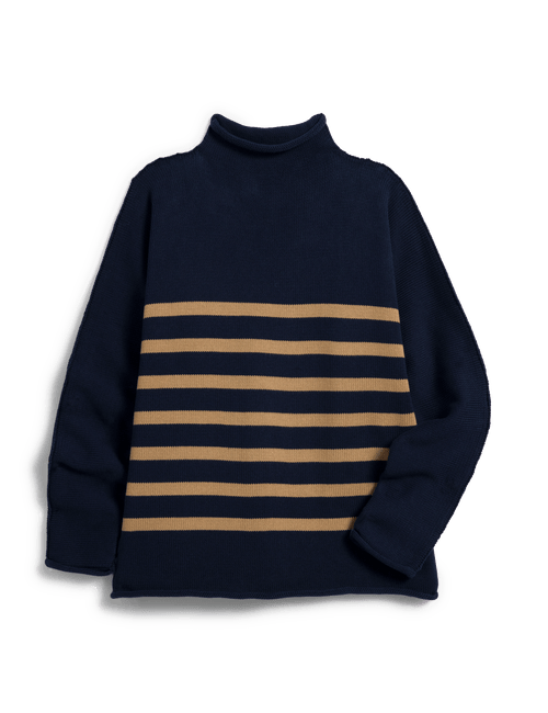MONTEREY Navy with Camel Stripe, Pure Italian Cotton, view 4