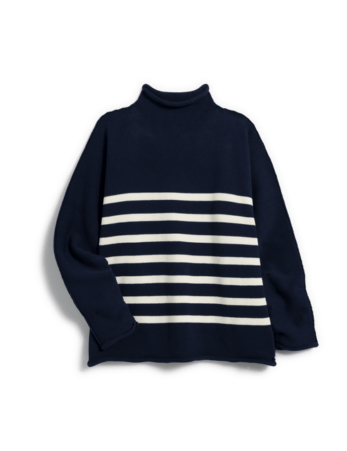 MONTEREY Navy with Cream Stripe, Pure Italian Cotton, view 4