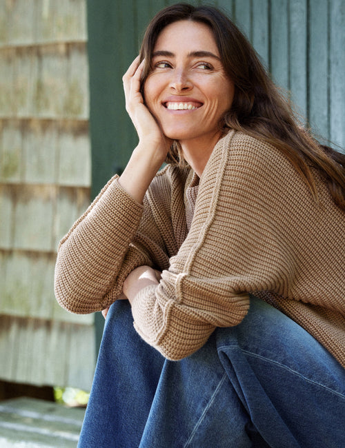 MONTECITO SWEATER Camel, Pure Italian Cotton, view 5