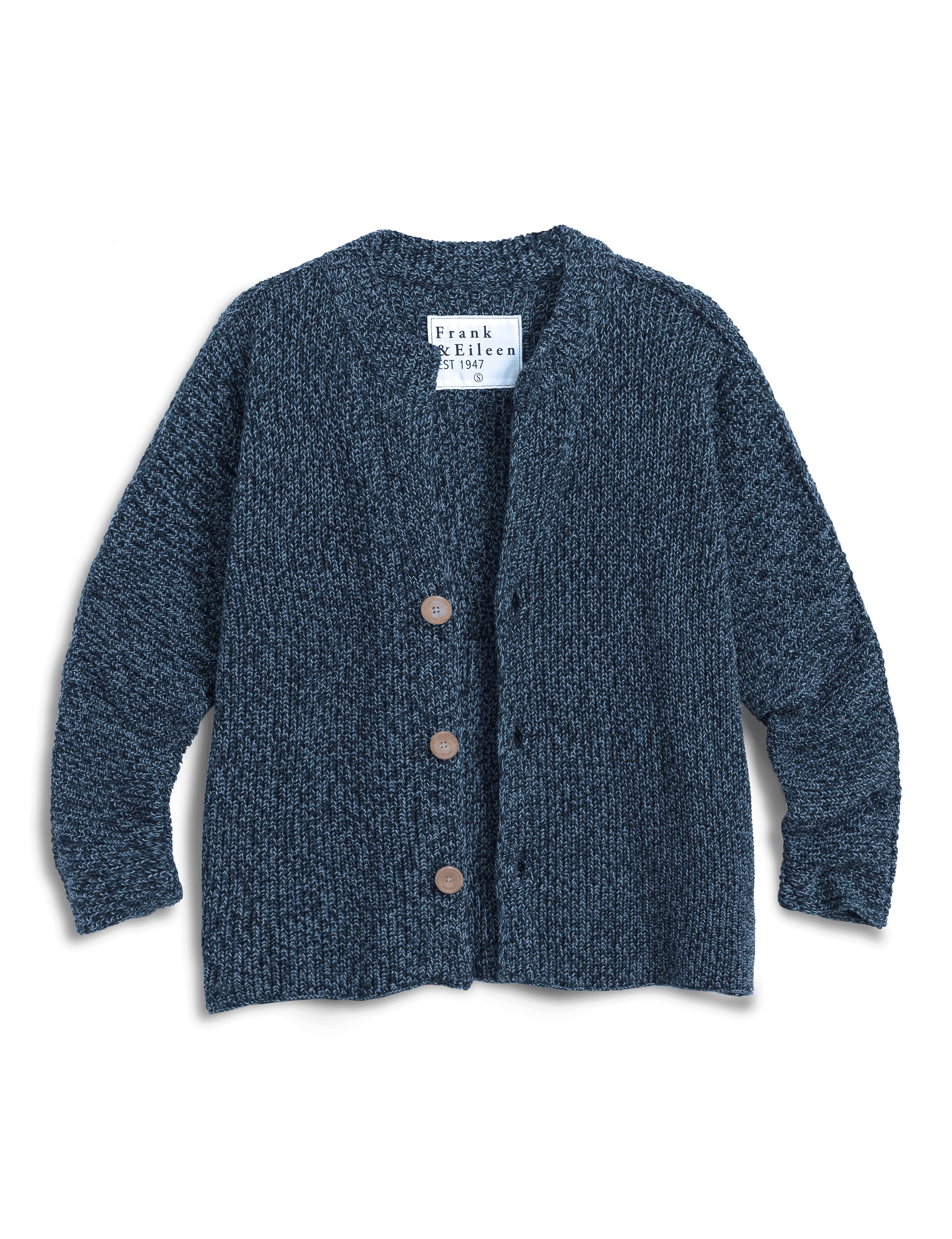 Blue textured cardigan with buttons on a transparent background, view 5