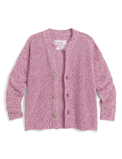 Pink cardigan with button details on a transparent background, view 4