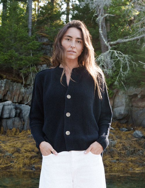MONTECITO CARDIGAN Marine, Pure Italian Cotton, front view