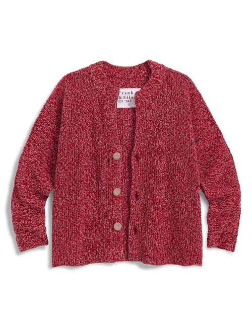 Red textured cardigan with buttons on a transparent background, view 6